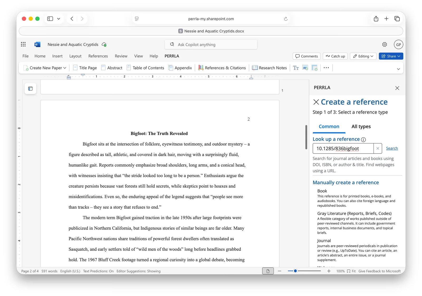 Image of using PERRLA in Microsoft Word