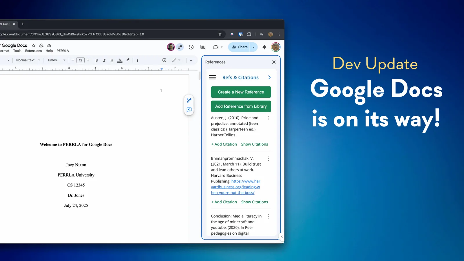 PERRLA fall development update – Google Docs integration